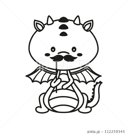 outline vector illustration with dragon 112259343