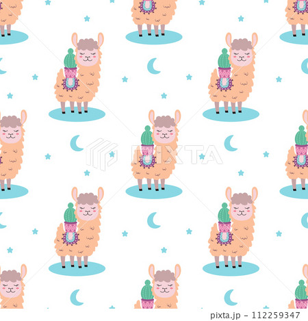 cartoon llama seamless pattern 112259347