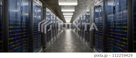 Server. Servers room data center. Backup, mining, hosting, mainframe, farm and computer rack with storage information. 3d rendering Server. Servers room data center. Backup, mining, hosting, mainframe, farm and computer rack with storage information. 3d rendering 112259429