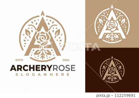 Letter A Archery Rose Logo design vector symbol icon illustration 112259691