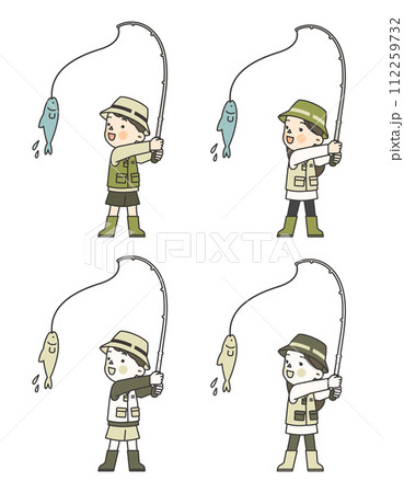 illustration of a fisherman who caught a fish 112259732