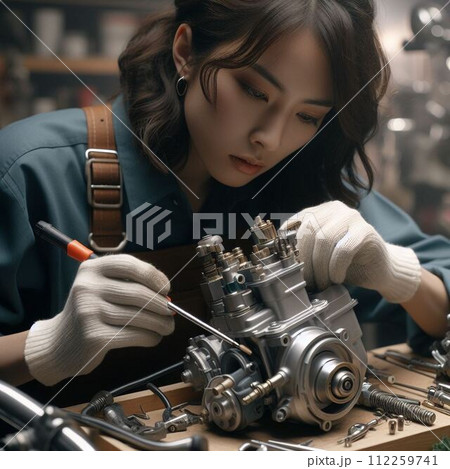 機械をメンテナンスする女性 機械をメンテナンスする女性 112259741