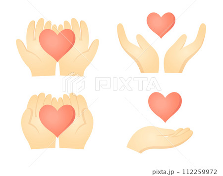手のひらとハートのイラストセット 112259972
