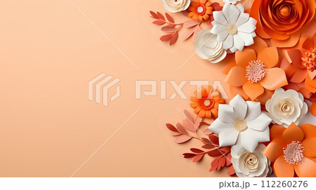 3D rendering of paper flowers in orange and white. 112260276