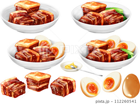 ベクター　豚の角煮 煮卵 半熟 青梗菜 中華料理 和食 からし 112260541