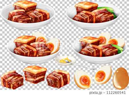 ベクター　豚の角煮 煮卵 半熟 青梗菜 中華料理 和食 からし 112260541