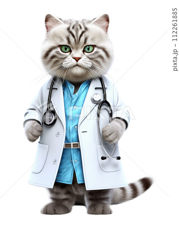 Doctor - cat 3d in a white medical coat with a stethoscope on a transparent background. 112261885