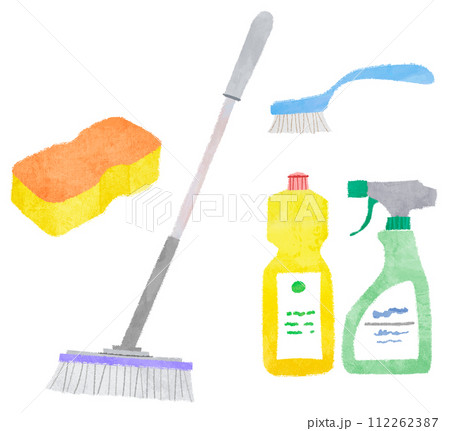お風呂掃除　風呂そうじ　掃除用品のイラスト 112262387