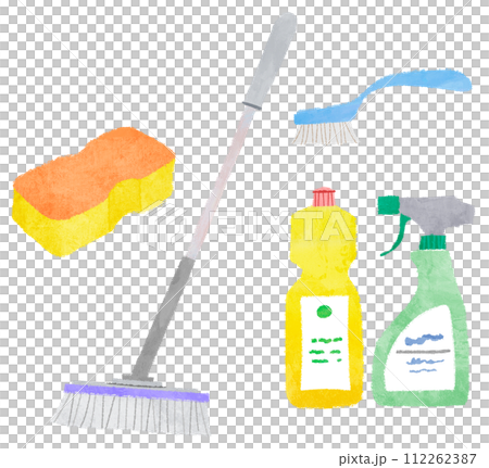 お風呂掃除　風呂そうじ　掃除用品のイラスト 112262387