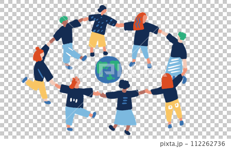 人們手牽手與地球的簡單插畫 人們手牽手與地球的簡單插畫 112262736