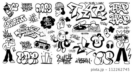 graffiti street art vector lettering set , rap music hip hop culture design elements graffiti street art vector lettering set , rap music hip hop culture design elements 112262745