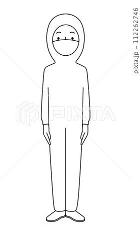 きをつけ 防塵服の全身イラスト(男性) きをつけ 防塵服の全身イラスト(男性) 112262746