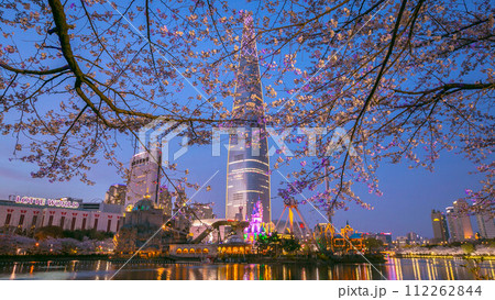 south korea in spring at night and skyscrapers seoul south korea 112262844
