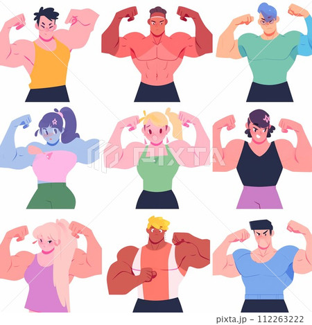 ポーズをとる男性女性のセット 112263222