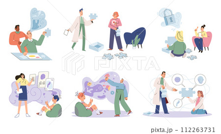 Talk therapy vector illustration. Consultation with mental health professionals offers valuable insights and strategies for overcoming obstacles Psychiatry integrates medication and talk therapy 112263731