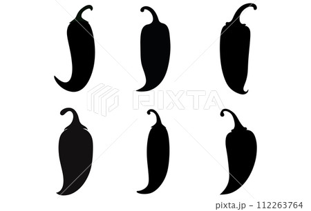 Chili pepper silhouettes, Chili vector illustration, Chili silhouette bundle. Chili pepper silhouettes, Chili vector illustration, Chili silhouette bundle. 112263764