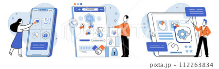 Business services. Vector illustration. Marketing plays crucial role in promoting business services A well-thought-out plan is essential for successful commercial ventures Commerce relies on various 112263834