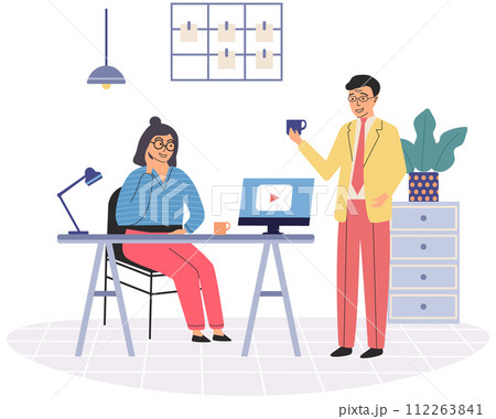 Office leisure vector illustration. Engaging in recreational activities during leisure time promotes teamwork and collaboration The office leisure concept emphasizes value incorporating relaxation Office leisure vector illustration. Engaging in recreational activities during leisure time promotes teamwork and collaboration The office leisure concept emphasizes value incorporating relaxation 112263841