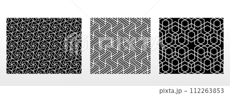Geometric set of seamless black and white patterns. Simple vector graphics Geometric set of seamless black and white patterns. Simple vector graphics 112263853