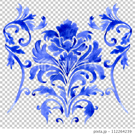 watercolor blue damask ornament. classic vintage ornament 112264239