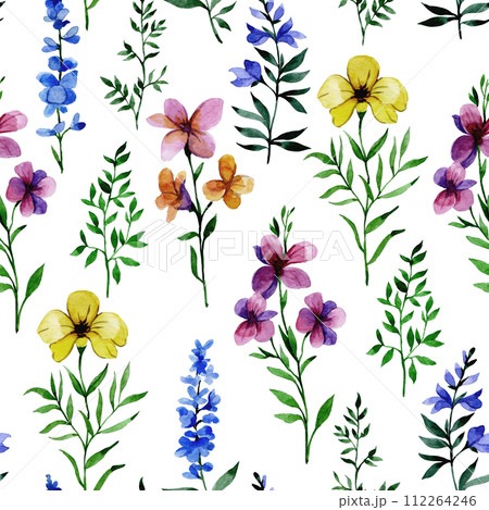 watercolor seamless pattern with wildflowers 112264246