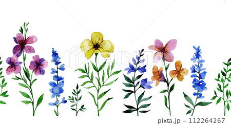 seamless border with wildflowers. watercolor drawing. 112264267