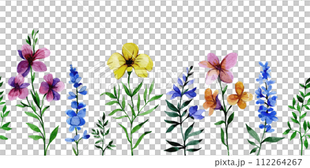 seamless border with wildflowers. watercolor drawing. 112264267