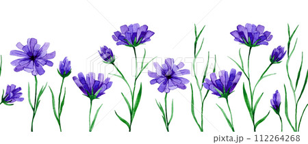 seamless border with wildflowers cornflowers. watercolor drawing. 112264268
