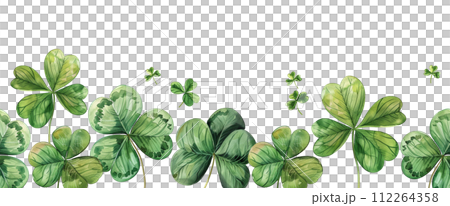 atercolor seamless border, frame of green four-leaf clover leaves. decoration for st. patrick's day. 112264358