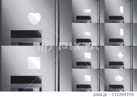 Blank white magnet on fridge mockup, different shapes, front view Blank white magnet on fridge mockup, different shapes, front view 112264359