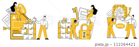 Data science vector illustration. Business strategy thrives under watchful eye analytic pioneers in realm data The data center is heart where pulse information is carefully monitored Data science vector illustration. Business strategy thrives under watchful eye analytic pioneers in realm data The data center is heart where pulse information is carefully monitored 112264421