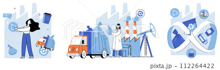 Waste disposal. Vector illustration. By embracing innovative technologies and sustainable practices, we cminimize waste, conserve resources, and promote cleaner and healthier environment 112264422