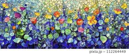 Blooming Wildflowers Mosaic Window Banner 112264449