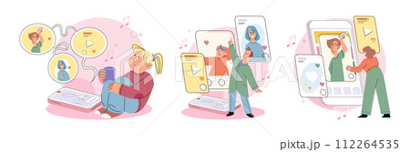 Kids with phone. Vector illustration. Kids interaction with their phones transforms way they learn and communicate The convenience and versatility smartphones make them popular among kids Parents Kids with phone. Vector illustration. Kids interaction with their phones transforms way they learn and communicate The convenience and versatility smartphones make them popular among kids Parents 112264535