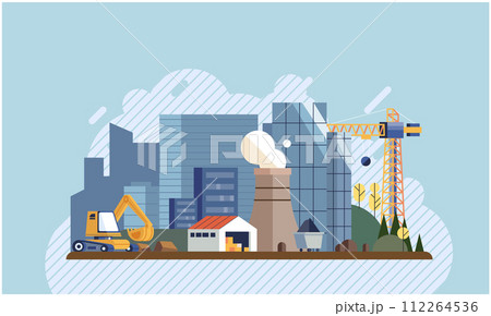 Industrial pollution. Dirty waste. Environmental pollution. Vector illustration. Industrial pollution requires international cooperation to address Dirty water is becoming common problem worldwide 112264536