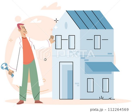 Buying and choosing housing. Vector illustration The business operated from commercial building in city center Choosing right housing option required careful consideration budget and location 112264569