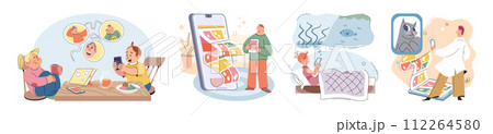 Kids with phone. Vector illustration. The use mobile phones enhances kids learning experiences Smartphones have become portable sources information for kids The telephone has evolved into smart phone 112264580