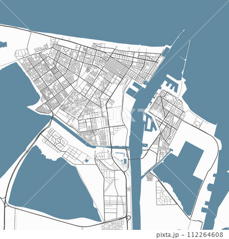 Map of Port Said, Egypt. Detailed city map, metropolitan area border. 112264608