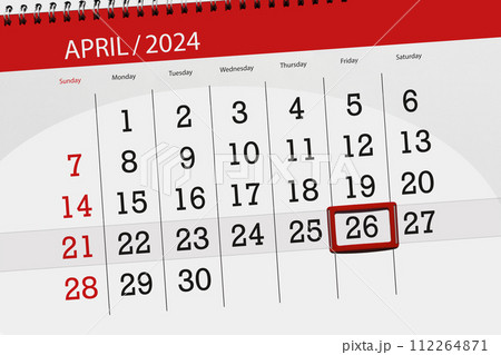Calendar 2024, deadline, day, month, page, organizer, date, April, friday, number 26 Calendar 2024, deadline, day, month, page, organizer, date, April, friday, number 26 112264871