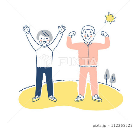 屋外で元気に運動するシニアカップル 屋外で元気に運動するシニアカップル 112265325