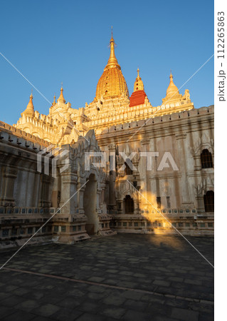 Burmese temples of Bagan City from a balloon, unesco world heritage with forest trees, Myanmar or Burma. Tourist destination. Burmese temples of Bagan City from a balloon, unesco world heritage with forest trees, Myanmar or Burma. Tourist destination. 112265863