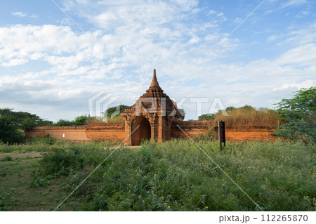 Burmese temples of Bagan City from a balloon, unesco world heritage with forest trees, Myanmar or Burma. Tourist destination. Burmese temples of Bagan City from a balloon, unesco world heritage with forest trees, Myanmar or Burma. Tourist destination. 112265870