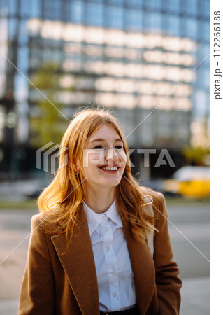 Portrait of a Happy White-Collar Worker in Formal Attire, Flash Photography 112266188