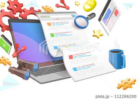 3D Conceptual Illustration of SERP as Search Engine Result Page, Search Engine Optimization 3D Conceptual Illustration of SERP as Search Engine Result Page, Search Engine Optimization 112266200