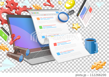 3D Conceptual Illustration of SERP as Search Engine Result Page, Search Engine Optimization 3D Conceptual Illustration of SERP as Search Engine Result Page, Search Engine Optimization 112266200