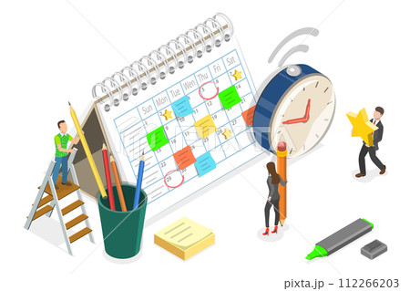 3D Isometric Flat Conceptual Illustration of Task Schedule, Work Planning and Time Management 3D Isometric Flat Conceptual Illustration of Task Schedule, Work Planning and Time Management 112266203