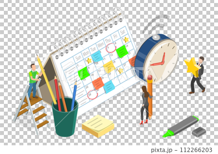 3D Isometric Flat Conceptual Illustration of Task Schedule, Work Planning and Time Management 3D Isometric Flat Conceptual Illustration of Task Schedule, Work Planning and Time Management 112266203