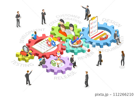 3D Isometric Flat Conceptual Illustration of Agile Methodology and Life Cycle, Software Development Approach 3D Isometric Flat Conceptual Illustration of Agile Methodology and Life Cycle, Software Development Approach 112266210