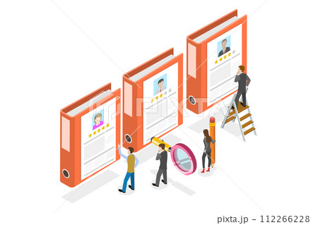 3D Isometric Flat  Conceptual Illustration of HR as Human Resources, Head Hunting or Choosing a Talent for Job Vacancy 112266228