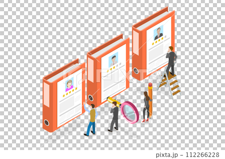 3D Isometric Flat  Conceptual Illustration of HR as Human Resources, Head Hunting or Choosing a Talent for Job Vacancy 112266228